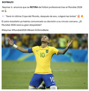Neymar anuncia su retirada del fútbol.
